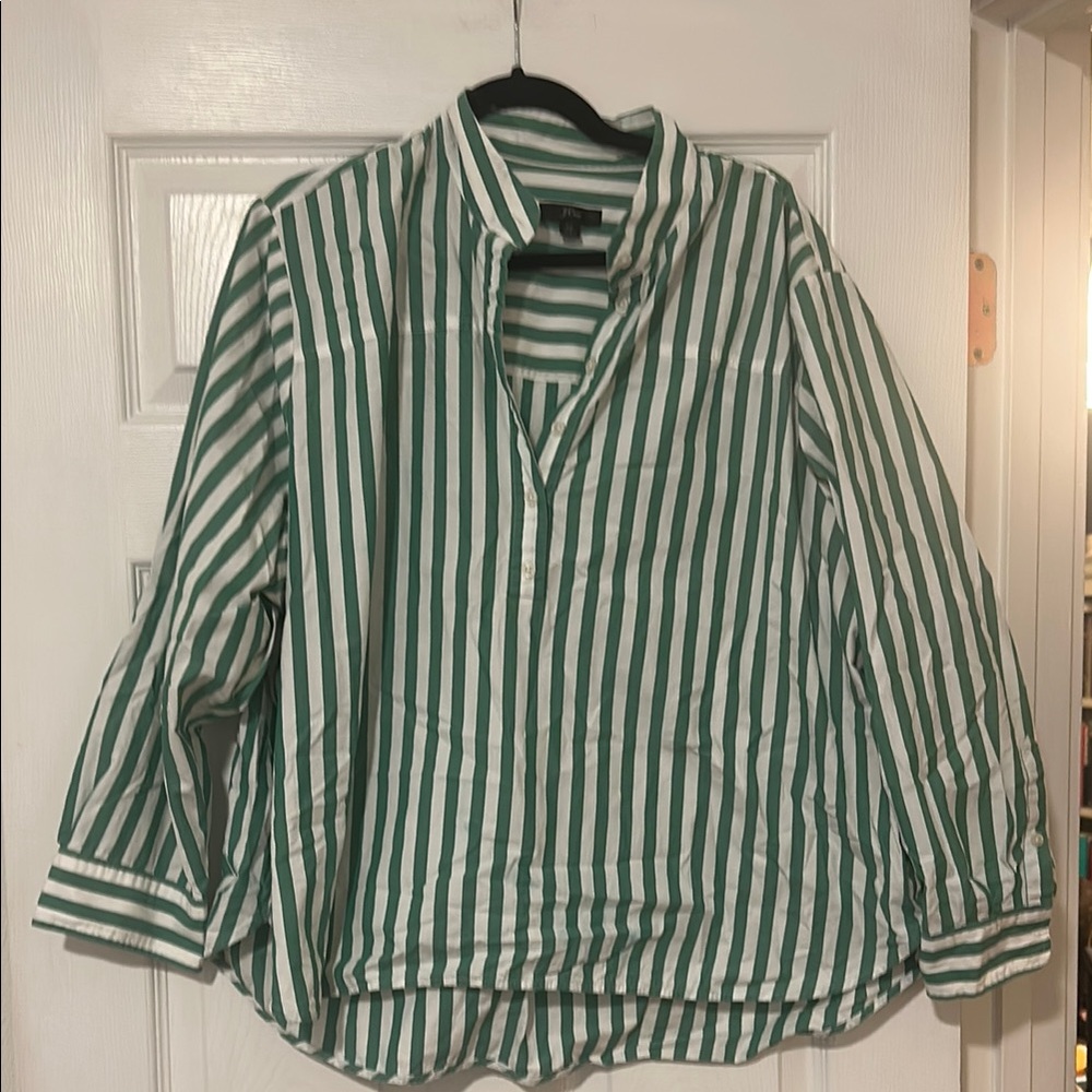 J. Crew Green and White Casual Button Down Shirt
